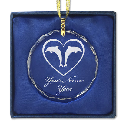 LaserGram Christmas Ornament, Dolphin Heart, Personalized Engraving Included (Round Shape)