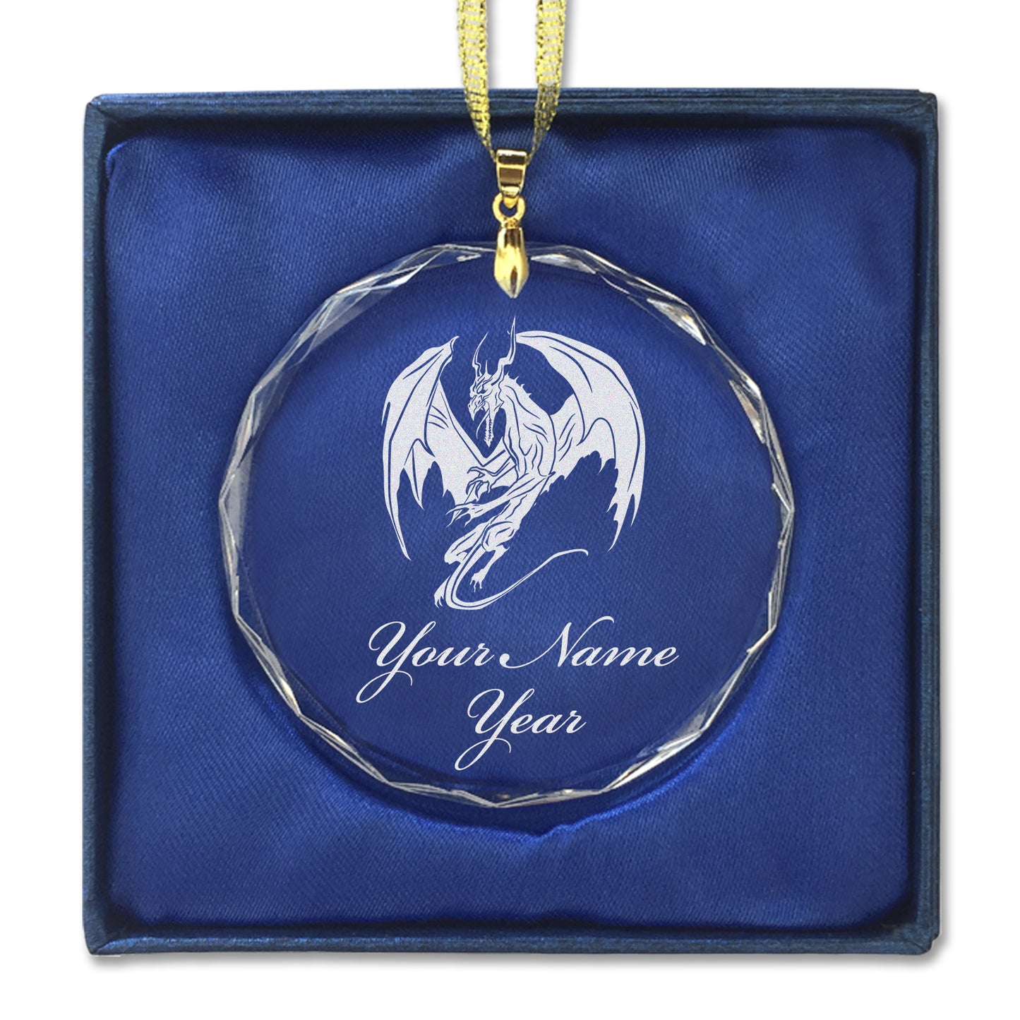LaserGram Christmas Ornament, Dragon, Personalized Engraving Included (Round Shape)
