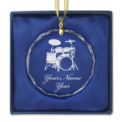 LaserGram Christmas Ornament, Drum Set, Personalized Engraving Included (Round Shape)