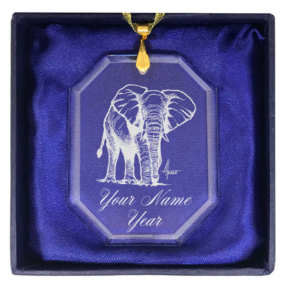 LaserGram Christmas Ornament, African Elephant, Personalized Engraving Included (Rectangle Shape)