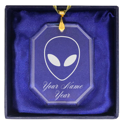 LaserGram Christmas Ornament, Alien Head, Personalized Engraving Included (Rectangle Shape)