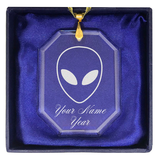 LaserGram Christmas Ornament, Alien Head, Personalized Engraving Included (Rectangle Shape)