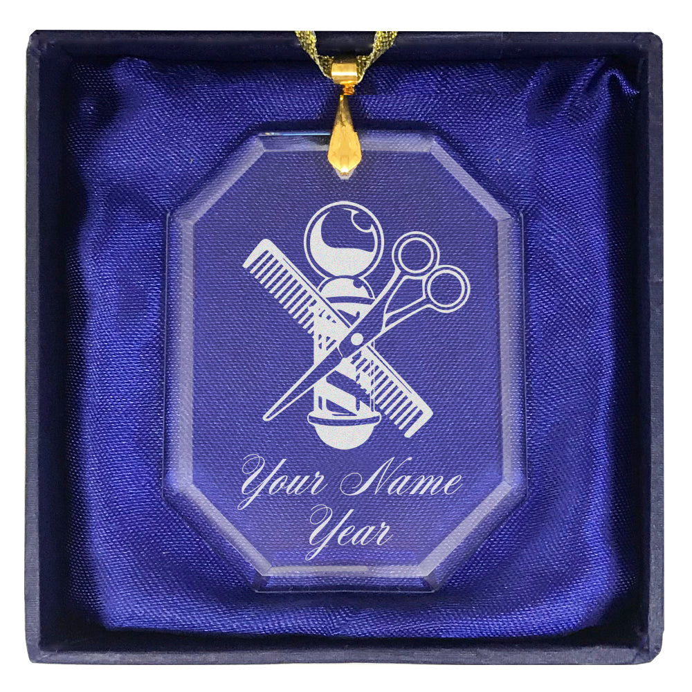 LaserGram Christmas Ornament, Barber Shop Pole, Personalized Engraving Included (Rectangle Shape)