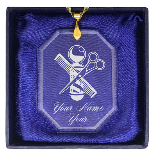 LaserGram Christmas Ornament, Barber Shop Pole, Personalized Engraving Included (Rectangle Shape)