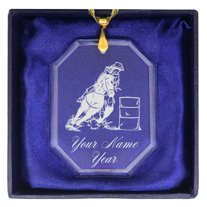 LaserGram Christmas Ornament, Barrel Racer, Personalized Engraving Included (Rectangle Shape)