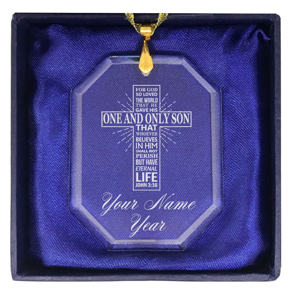 LaserGram Christmas Ornament, Bible Verse John 3-16, Personalized Engraving Included (Rectangle Shape)