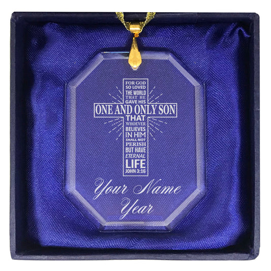 LaserGram Christmas Ornament, Bible Verse John 3-16, Personalized Engraving Included (Rectangle Shape)