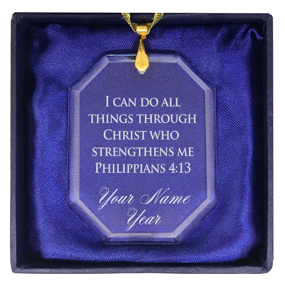 LaserGram Christmas Ornament, Bible Verse Philippians 4-13, Personalized Engraving Included (Rectangle Shape)
