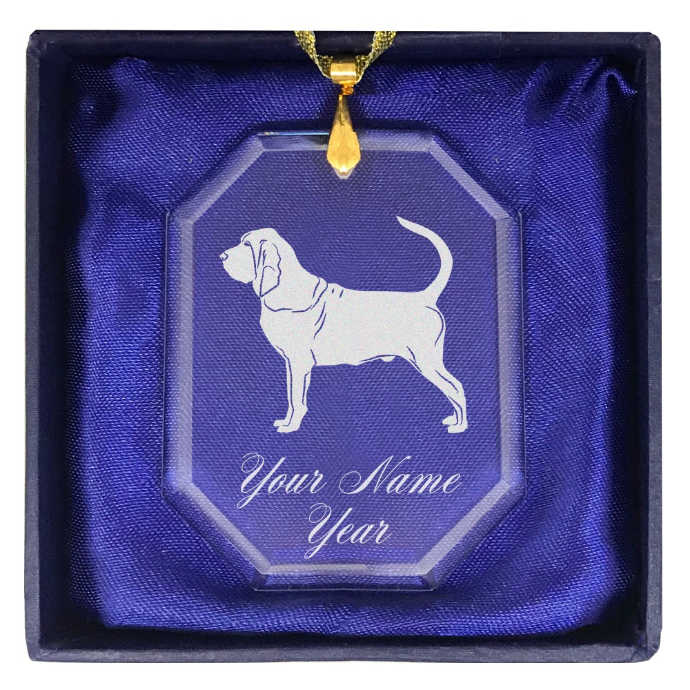 LaserGram Christmas Ornament, Bloodhound Dog, Personalized Engraving Included (Rectangle Shape)