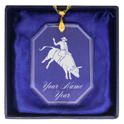 LaserGram Christmas Ornament, Bull Rider Cowboy, Personalized Engraving Included (Rectangle Shape)