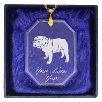 LaserGram Christmas Ornament, Bulldog Dog, Personalized Engraving Included (Rectangle Shape)