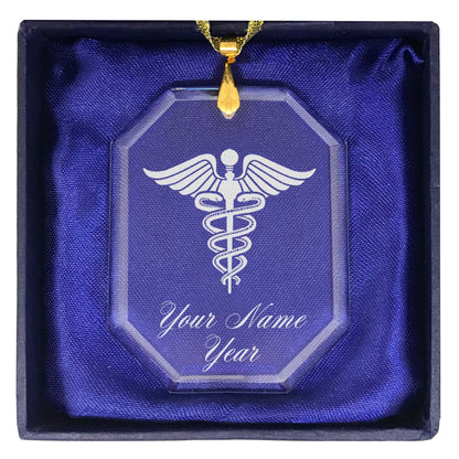 LaserGram Christmas Ornament, Caduceus Medical Symbol, Personalized Engraving Included (Rectangle Shape)