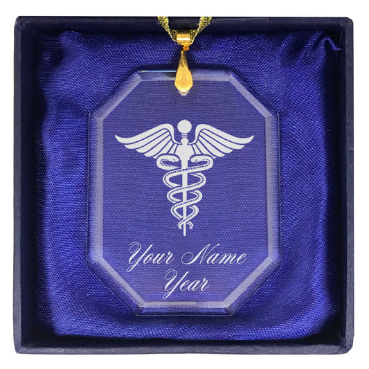 LaserGram Christmas Ornament, Caduceus Medical Symbol, Personalized Engraving Included (Rectangle Shape)