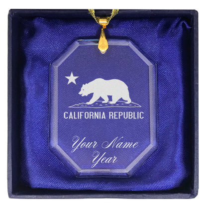 LaserGram Christmas Ornament, California Republic Bear Flag, Personalized Engraving Included (Rectangle Shape)