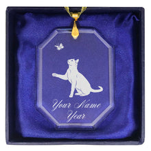 Load image into Gallery viewer, LaserGram Christmas Ornament, Cat with Butterfly, Personalized Engraving Included (Rectangle Shape)
