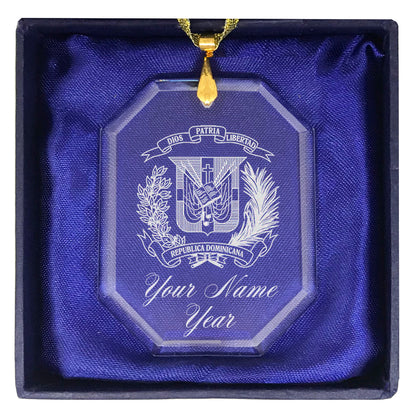 LaserGram Christmas Ornament, Coat of Arms Dominican Republic, Personalized Engraving Included (Rectangle Shape)