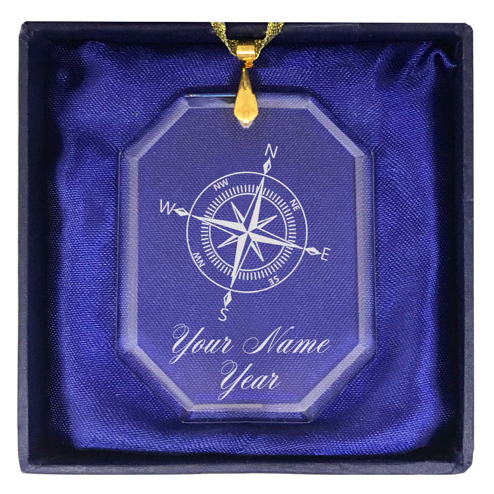 LaserGram Christmas Ornament, Compass Rose, Personalized Engraving Included (Rectangle Shape)