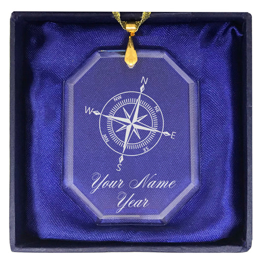 LaserGram Christmas Ornament, Compass Rose, Personalized Engraving Included (Rectangle Shape)