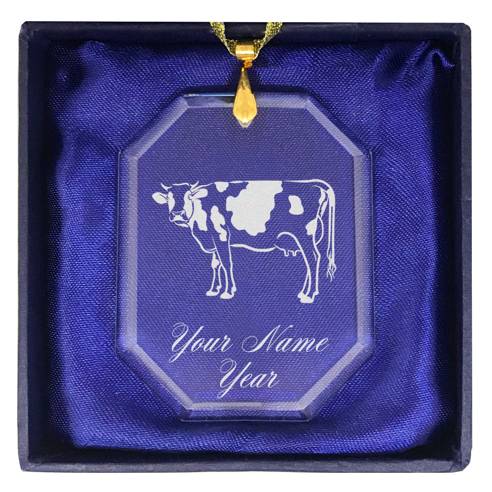 LaserGram Christmas Ornament, Cow, Personalized Engraving Included (Rectangle Shape)