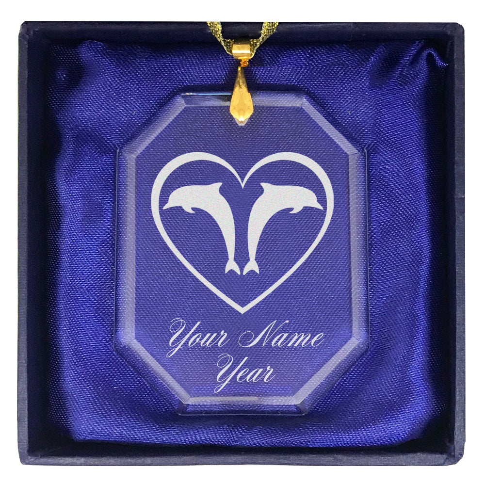 LaserGram Christmas Ornament, Dolphin Heart, Personalized Engraving Included (Rectangle Shape)