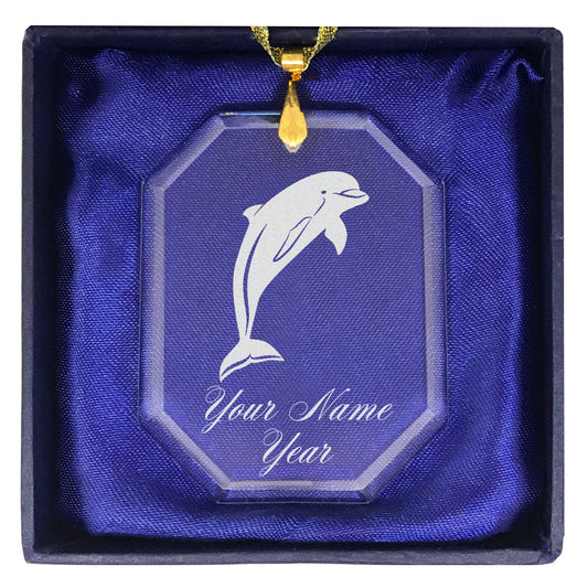 LaserGram Christmas Ornament, Dolphin, Personalized Engraving Included (Rectangle Shape)