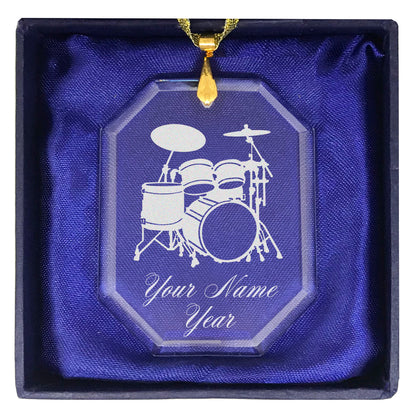 LaserGram Christmas Ornament, Drum Set, Personalized Engraving Included (Rectangle Shape)