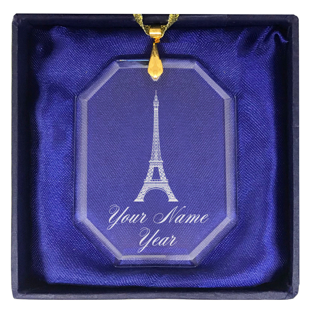 LaserGram Christmas Ornament, Eiffel Tower, Personalized Engraving Included (Rectangle Shape)