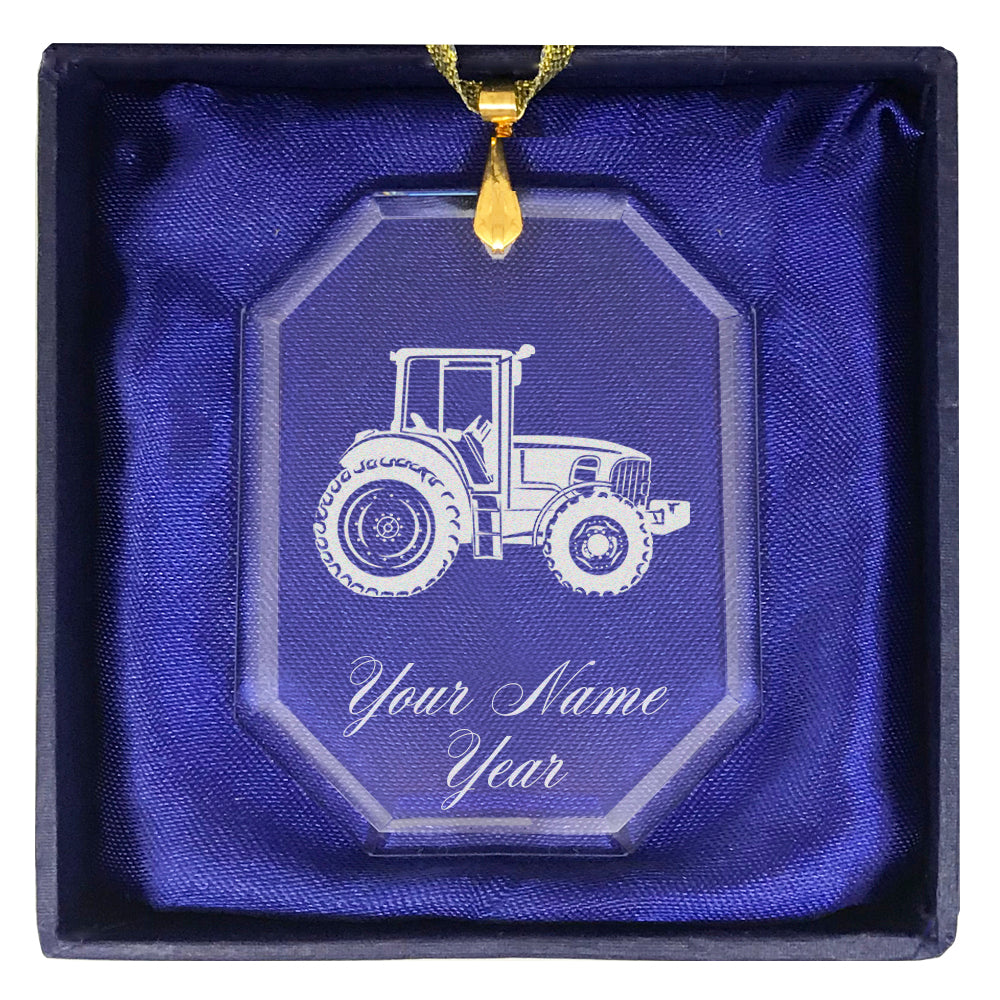 LaserGram Christmas Ornament, Farm Tractor, Personalized Engraving Included (Rectangle Shape)