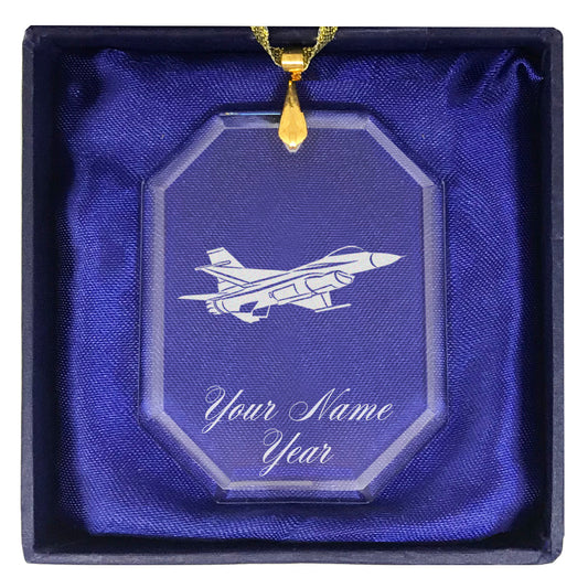 LaserGram Christmas Ornament, Fighter Jet 1, Personalized Engraving Included (Rectangle Shape)