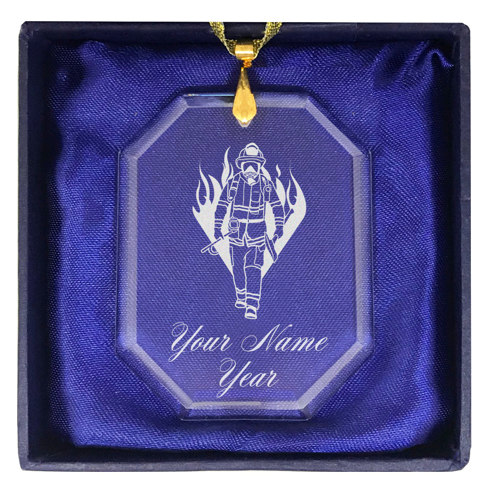 LaserGram Christmas Ornament, Fireman, Personalized Engraving Included (Rectangle Shape)