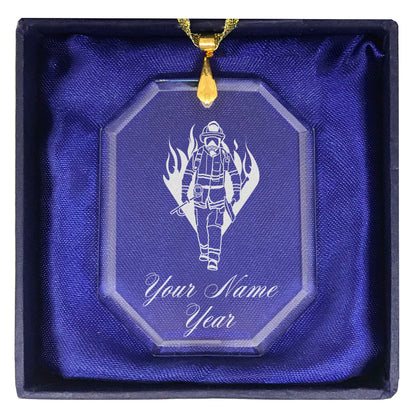 LaserGram Christmas Ornament, Fireman, Personalized Engraving Included (Rectangle Shape)