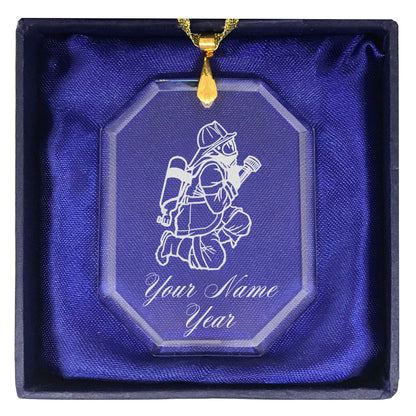 LaserGram Christmas Ornament, Fireman with Hose, Personalized Engraving Included (Rectangle Shape)