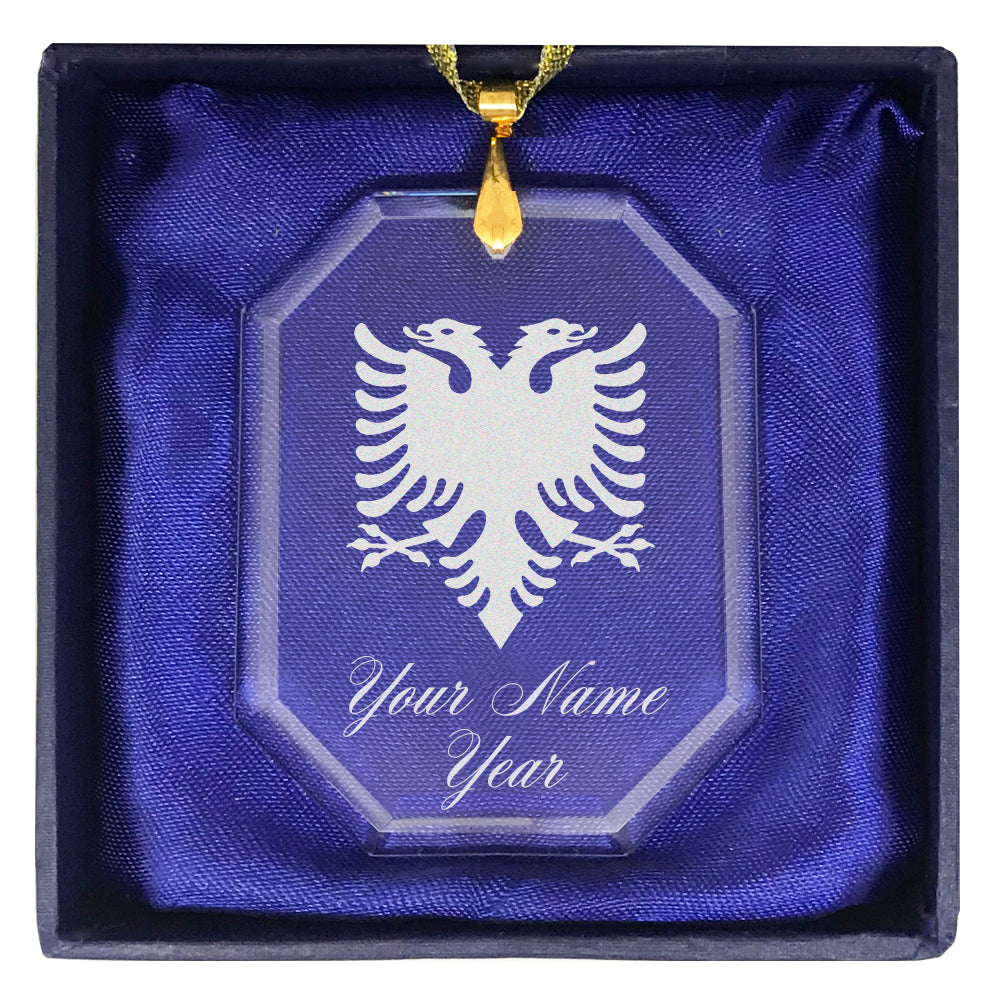 LaserGram Christmas Ornament, Flag of Albania, Personalized Engraving Included (Rectangle Shape)