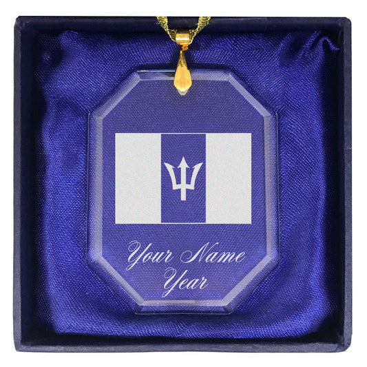 LaserGram Christmas Ornament, Flag of Barbados, Personalized Engraving Included (Rectangle Shape)