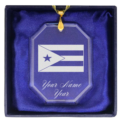 LaserGram Christmas Ornament, Flag of Puerto Rico, Personalized Engraving Included (Rectangle Shape)