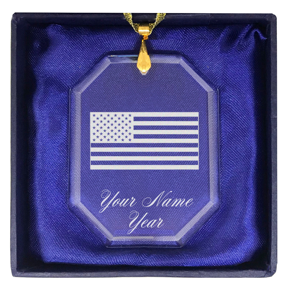 LaserGram Christmas Ornament, Flag of the United States, Personalized Engraving Included (Rectangle Shape)