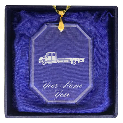 LaserGram Christmas Ornament, Flat Bed Tow Truck, Personalized Engraving Included (Rectangle Shape)