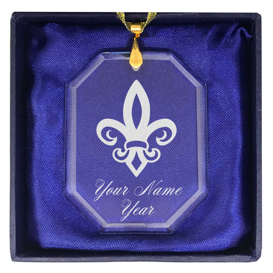 LaserGram Christmas Ornament, Fleur de Lis, Personalized Engraving Included (Rectangle Shape)