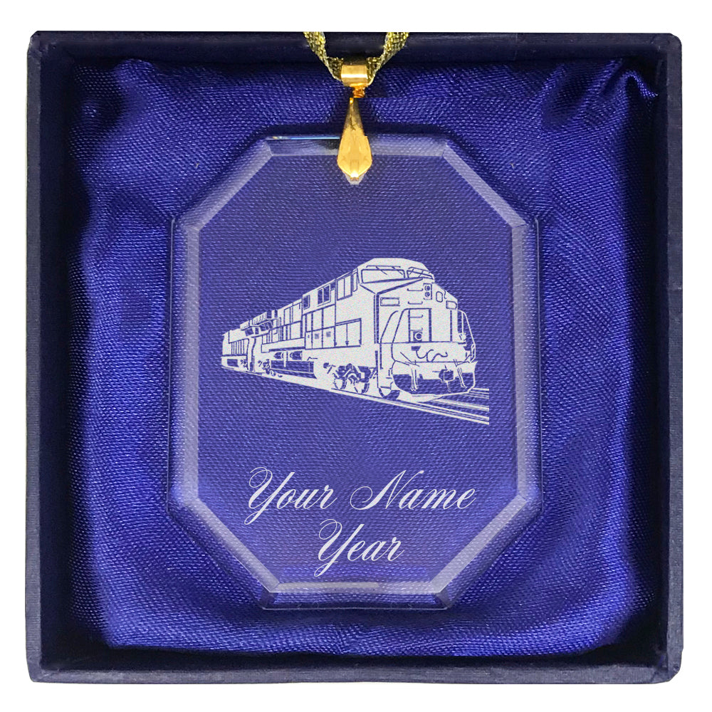 LaserGram Christmas Ornament, Freight Train, Personalized Engraving Included (Rectangle Shape)