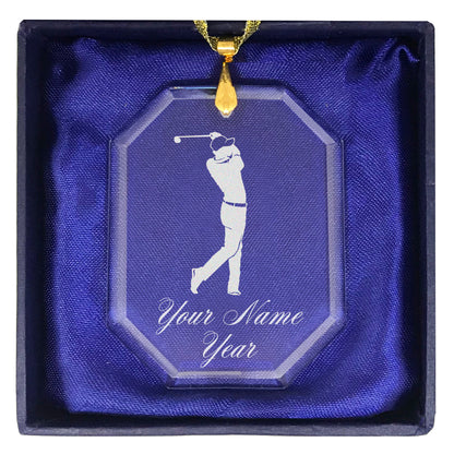 LaserGram Christmas Ornament, Golfer Golfing, Personalized Engraving Included (Rectangle Shape)
