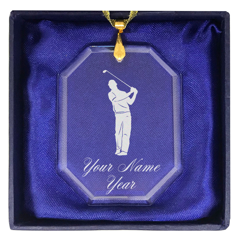 LaserGram Christmas Ornament, Golfer, Personalized Engraving Included (Rectangle Shape)