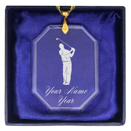 LaserGram Christmas Ornament, Golfer, Personalized Engraving Included (Rectangle Shape)