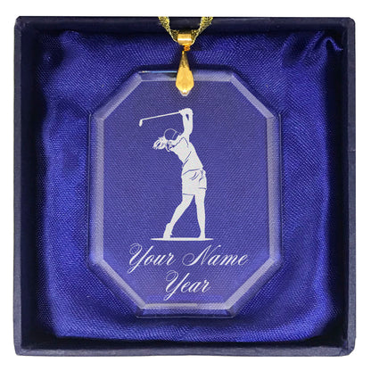 LaserGram Christmas Ornament, Golfer Woman, Personalized Engraving Included (Rectangle Shape)