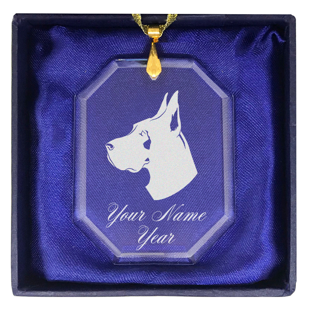 LaserGram Christmas Ornament, Great Dane Dog, Personalized Engraving Included (Rectangle Shape)