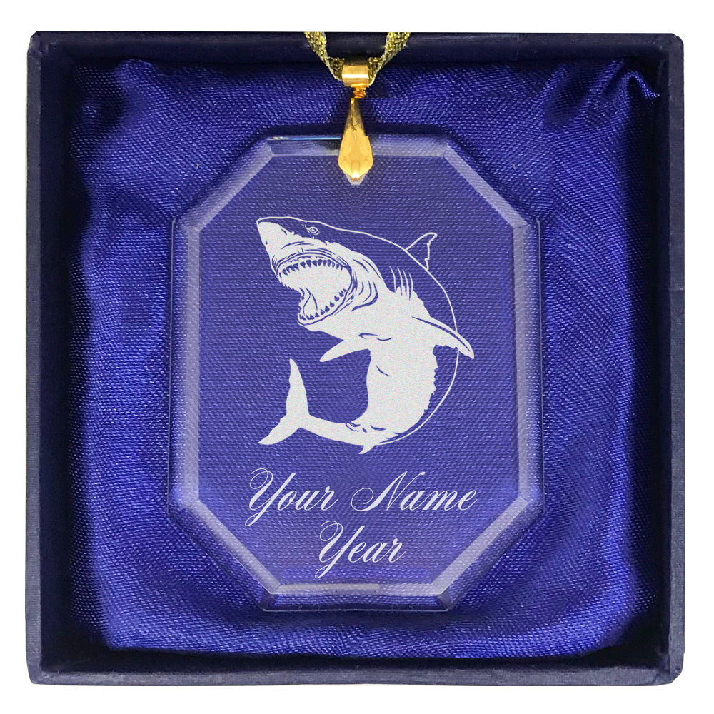 LaserGram Christmas Ornament, Great White Shark, Personalized Engraving Included (Rectangle Shape)