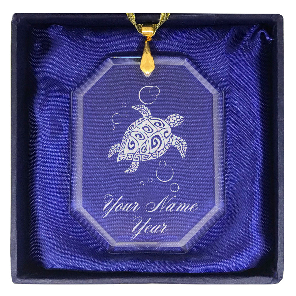 LaserGram Christmas Ornament, Hawaiian Sea Turtle, Personalized Engraving Included (Rectangle Shape)