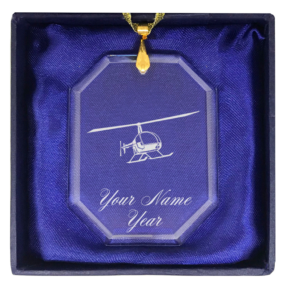 LaserGram Christmas Ornament, Helicopter 2, Personalized Engraving Included (Rectangle Shape)