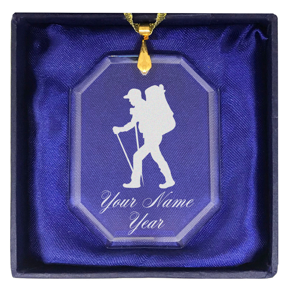 LaserGram Christmas Ornament, Hiker Man, Personalized Engraving Included (Rectangle Shape)