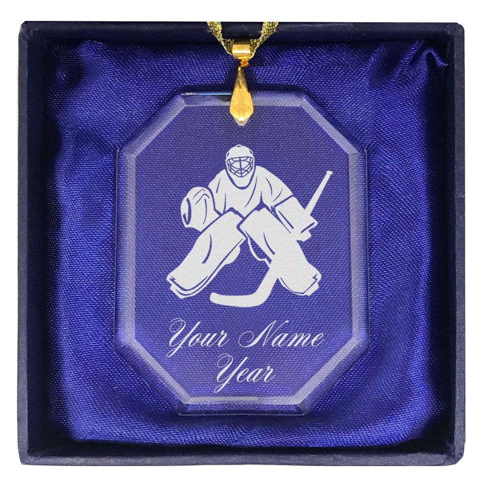 LaserGram Christmas Ornament, Hockey Goalie, Personalized Engraving Included (Rectangle Shape)