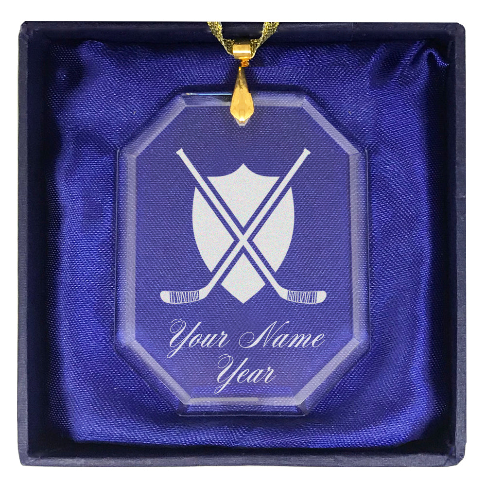 LaserGram Christmas Ornament, Hockey Sticks, Personalized Engraving Included (Rectangle Shape)